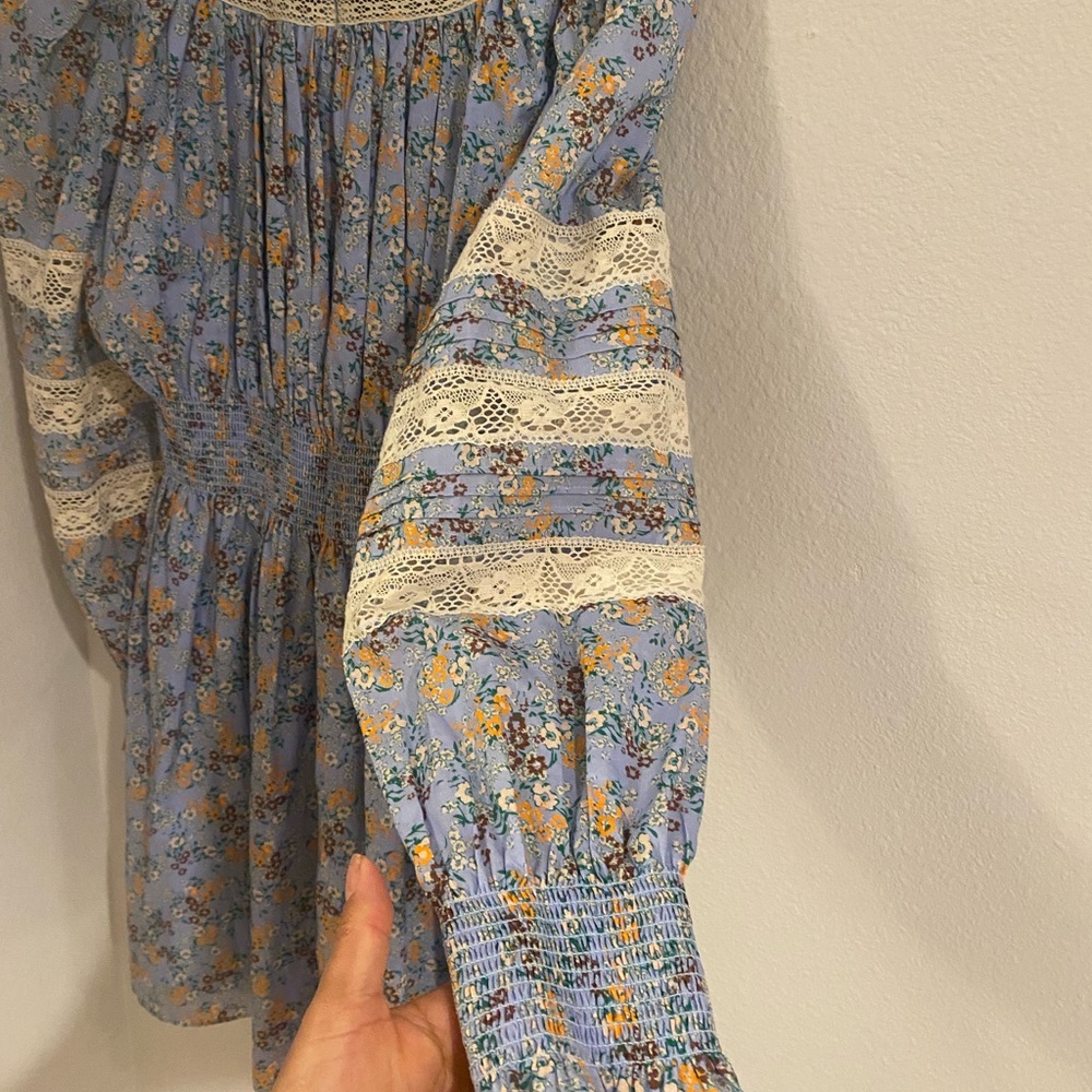 HUNTER BELL Blue and Yellow Floral Lace Dress - Picture 3 of 3